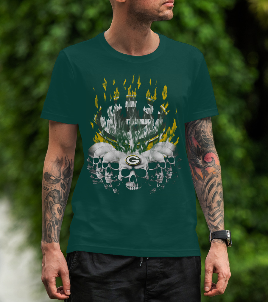 Green Bay Packers Flaming Skull T-Shirt