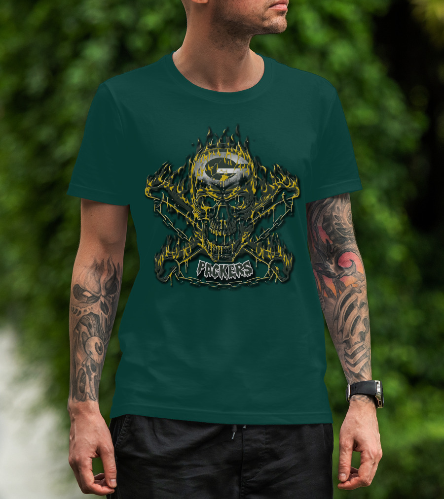 Packers Skull Flames 35 Green Bay T-Shirt