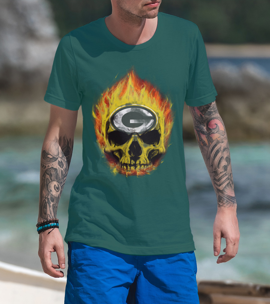 Green Bay Packers Skull Flames T-Shirt