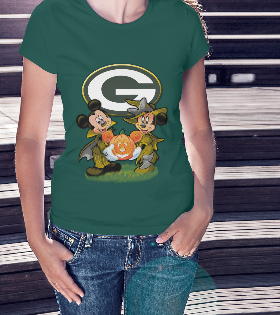 Green Bay Packers Mickey Minnie Halloween Pumpkin T-Shirt