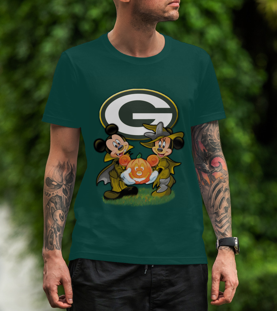 Green Bay Packers Mickey Minnie Halloween Pumpkin T-Shirt