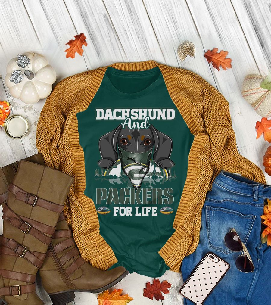 Dachshund and Packers for Life Green Bay T-Shirt