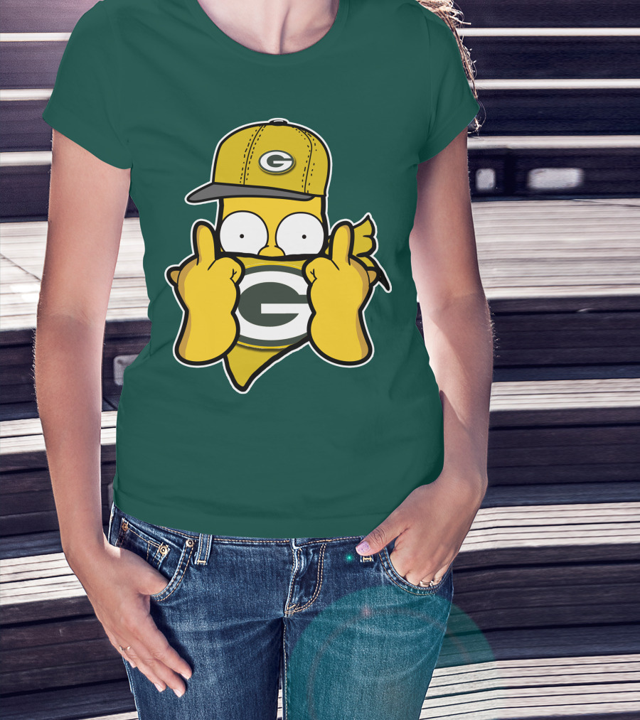 Green Bay Packers 75 Cartoon Character Middle Finger Gesture T-Shirt