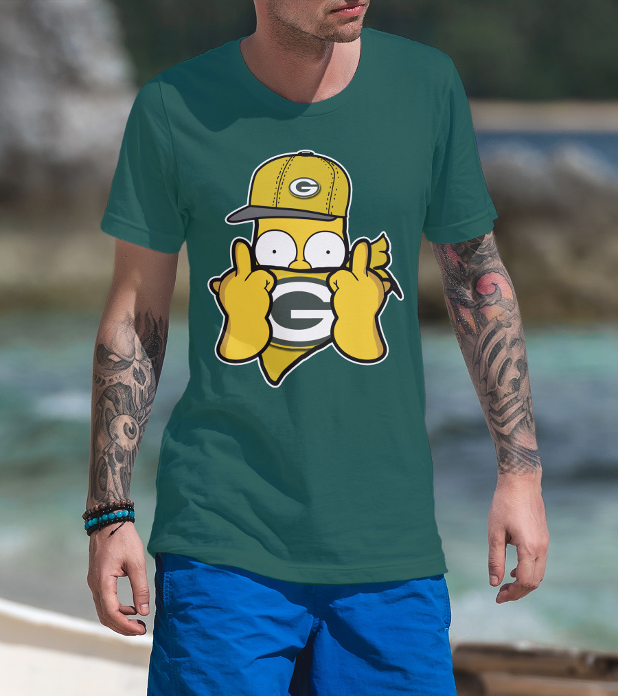 Green Bay Packers 75 Cartoon Character Middle Finger Gesture T-Shirt