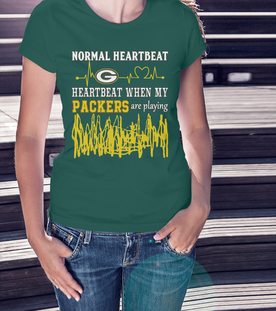 Normal Heartbeat Heartbeat When My Packers Are Playing Green Bay Packers T-Shirt