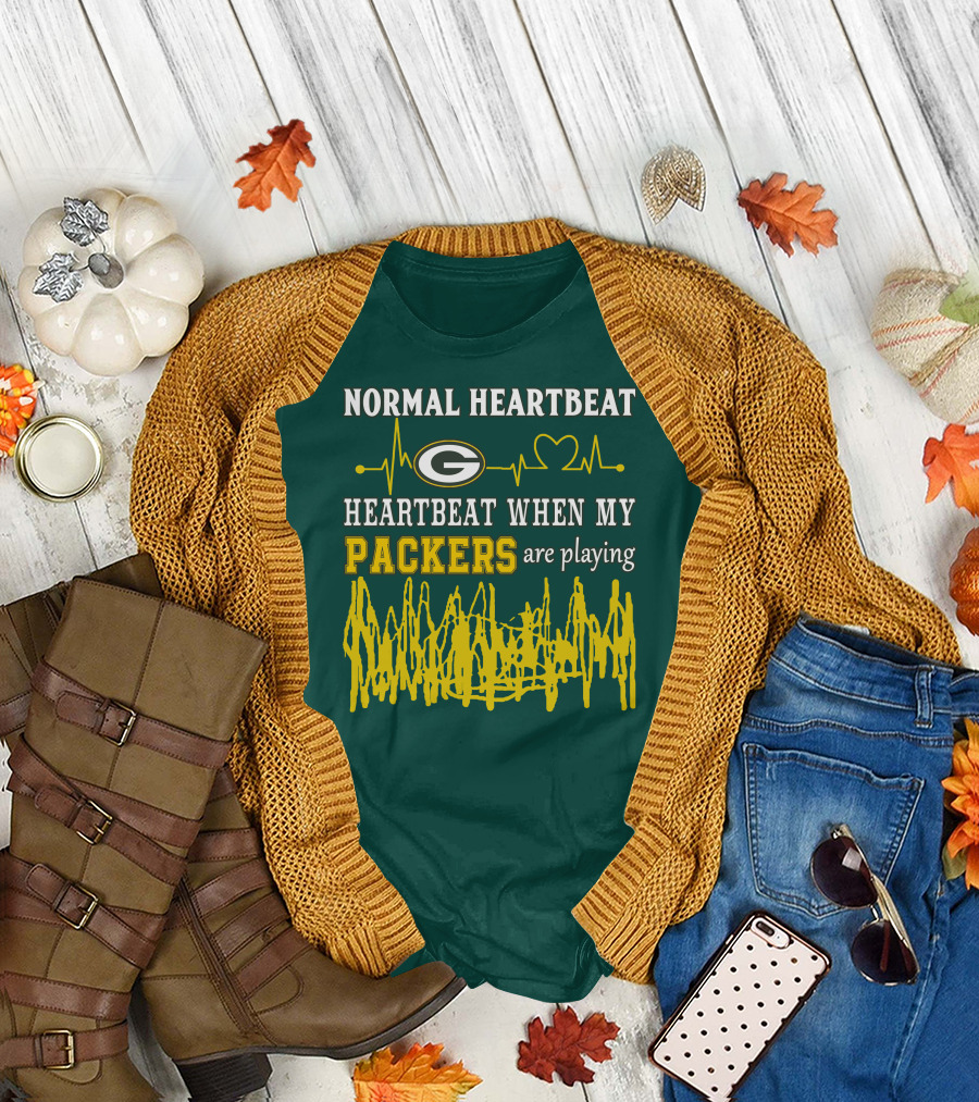 Normal Heartbeat Heartbeat When My Packers Are Playing Green Bay Packers T-Shirt