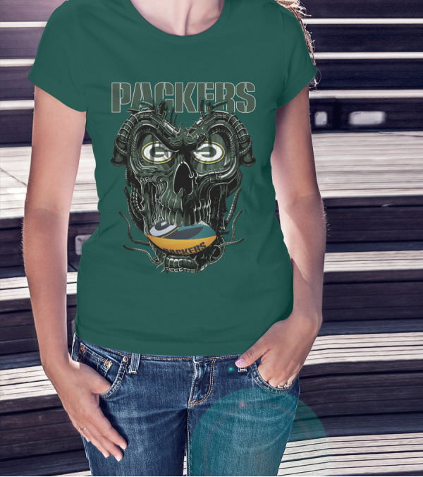 Dragonskull Green Bay Packers Football Skull T-Shirt
