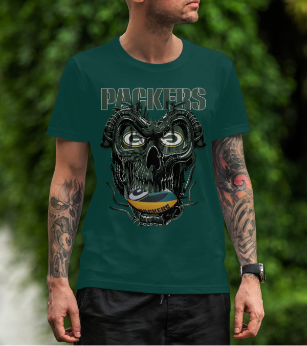 Dragonskull Green Bay Packers Football Skull T-Shirt