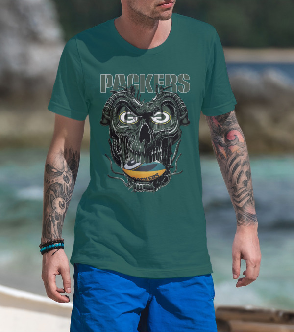 Dragonskull Green Bay Packers Football Skull T-Shirt
