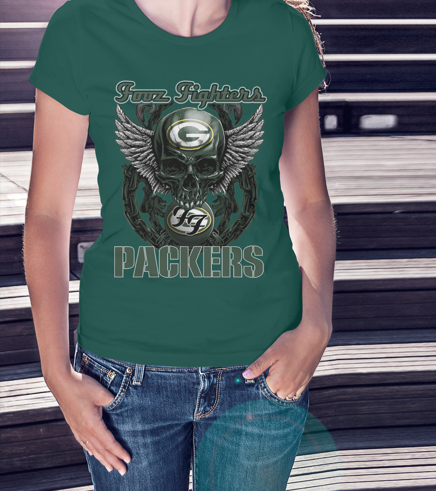 Foo Fighters Green Bay Packers Wings Skull T-Shirt