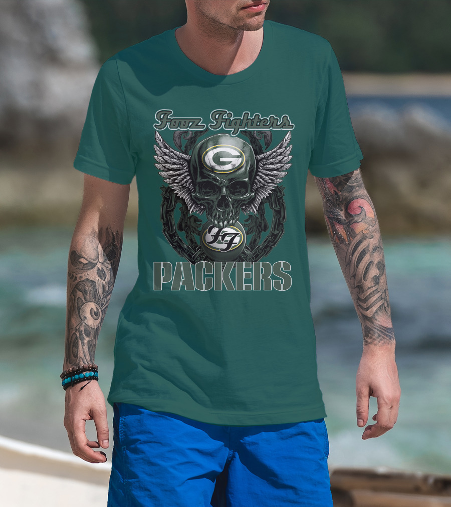 Foo Fighters Green Bay Packers Wings Skull T-Shirt