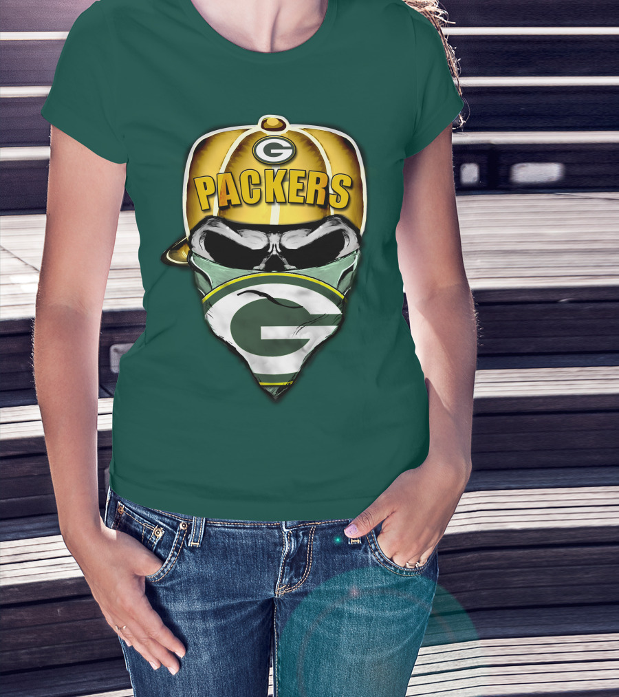 Packers Skull Bandana Hard Hat G Logo Green Bay 29 T-Shirt