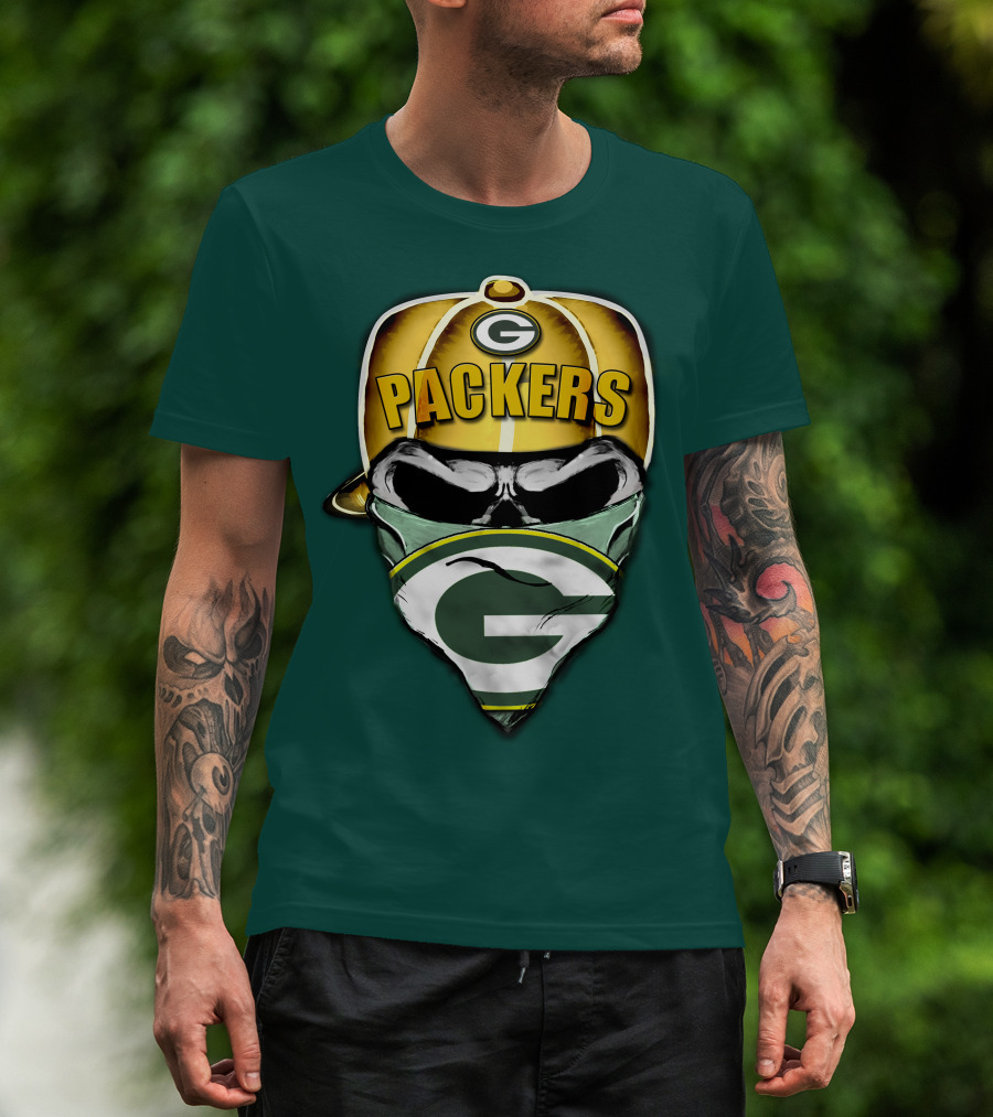 Packers Skull Bandana Hard Hat G Logo Green Bay 29 T-Shirt