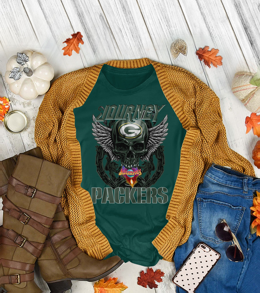 Journey Green Bay Packers Winged Skull Flame T-Shirt
