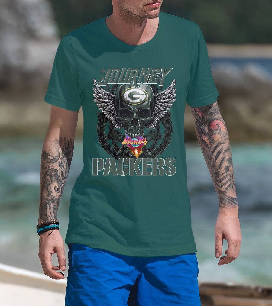 Journey Green Bay Packers Winged Skull Flame T-Shirt