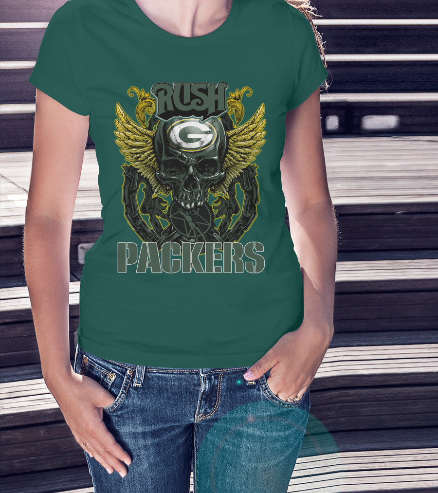 Rush Packers Skull With Wings Green Bay Packers T-Shirt