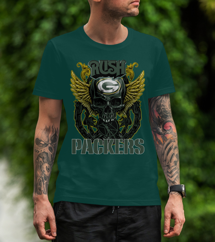 Rush Packers Skull With Wings Green Bay Packers T-Shirt