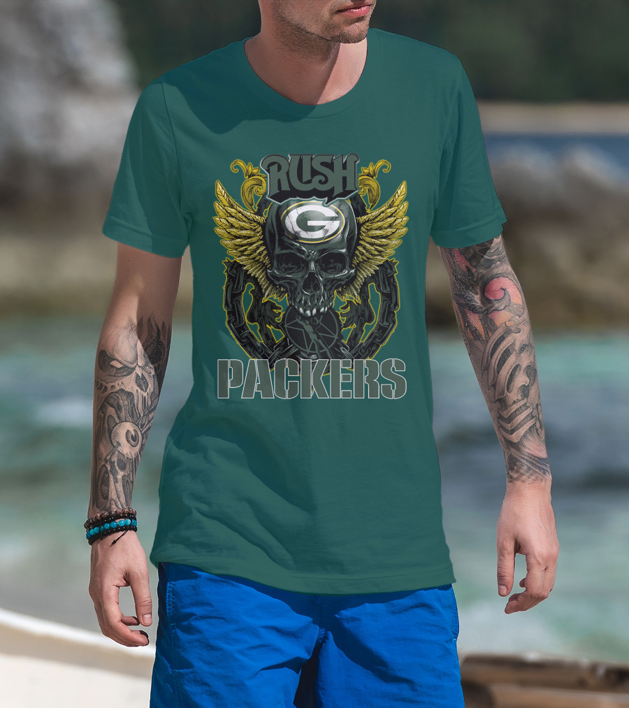 Rush Packers Skull With Wings Green Bay Packers T-Shirt