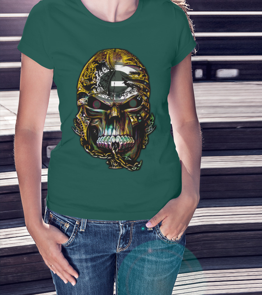 Green Bay Packers 82 Skull Art With Chain Motif T-Shirt