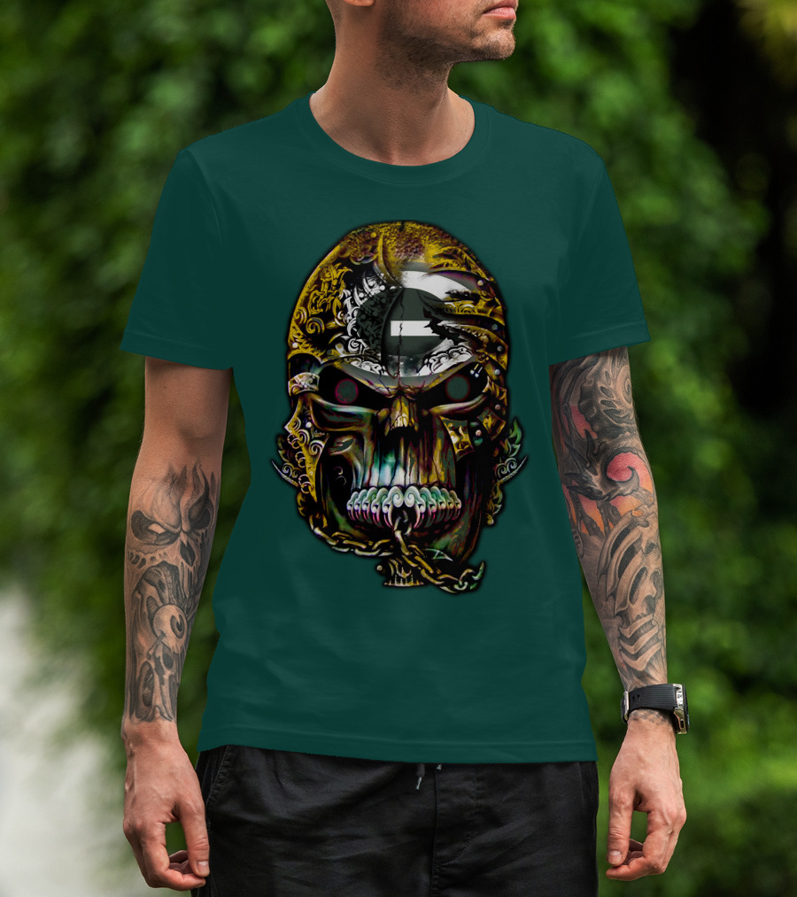 Green Bay Packers 82 Skull Art With Chain Motif T-Shirt
