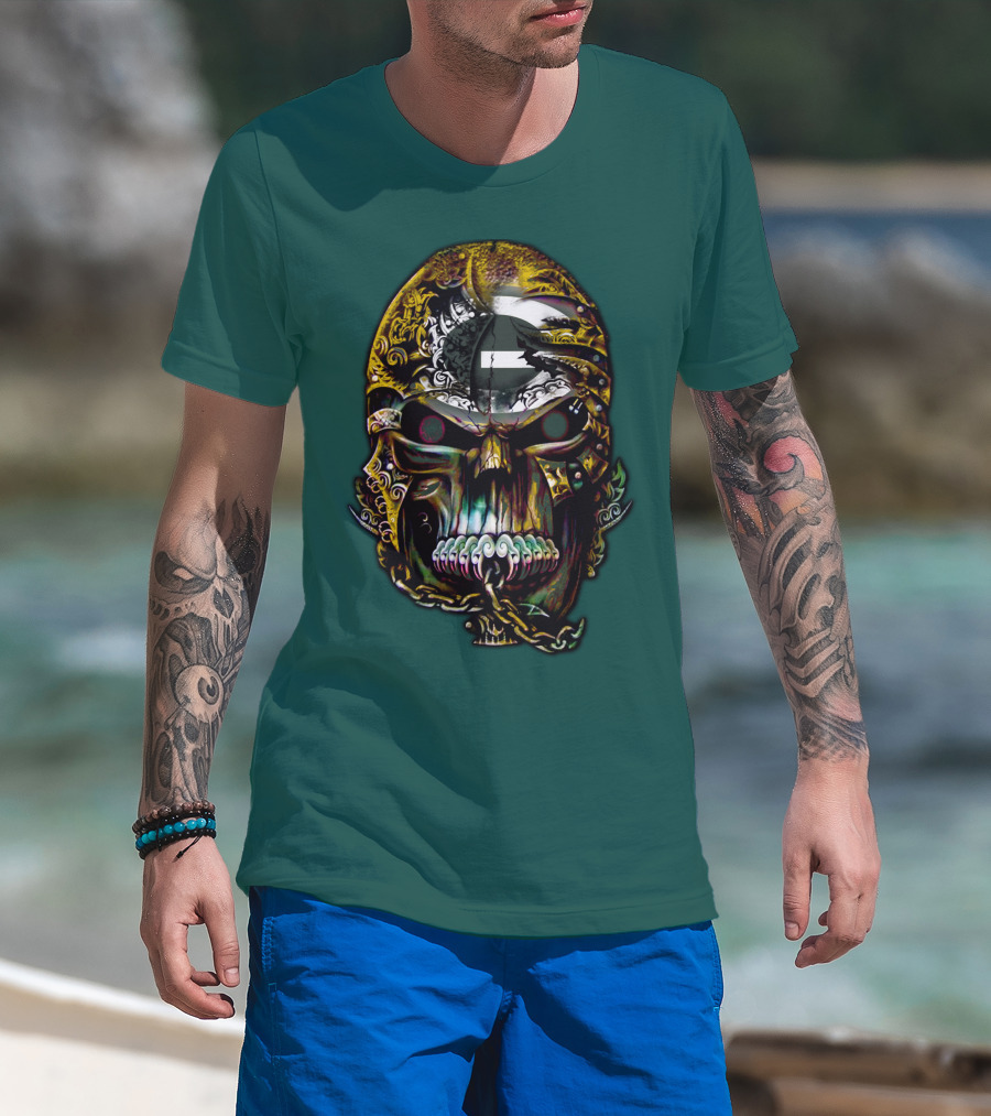 Green Bay Packers 82 Skull Art With Chain Motif T-Shirt