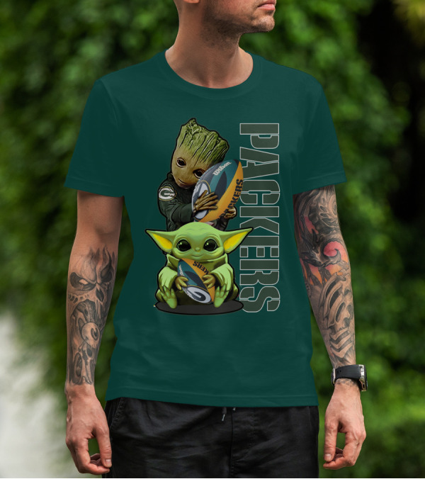 Grzd Green Bay Packers Groot Baby Yoda Football Fan T-Shirt