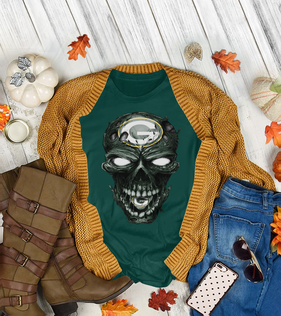 Skull Green Bay Packers G Logo Zombie Fusion T-Shirt