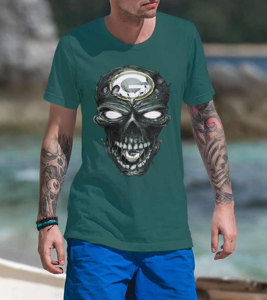 Skull Green Bay Packers G Logo Zombie Fusion T-Shirt