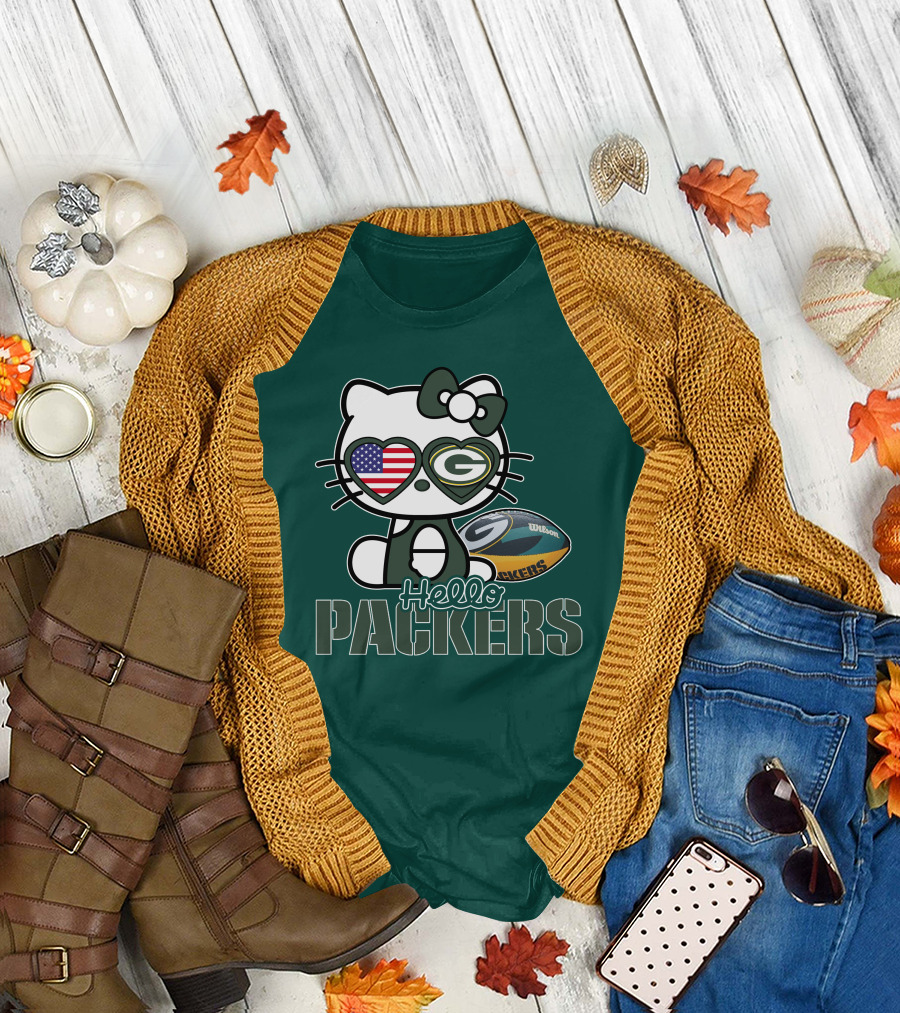 Hello Packers Green Bay Kitty Football USA T-Shirt