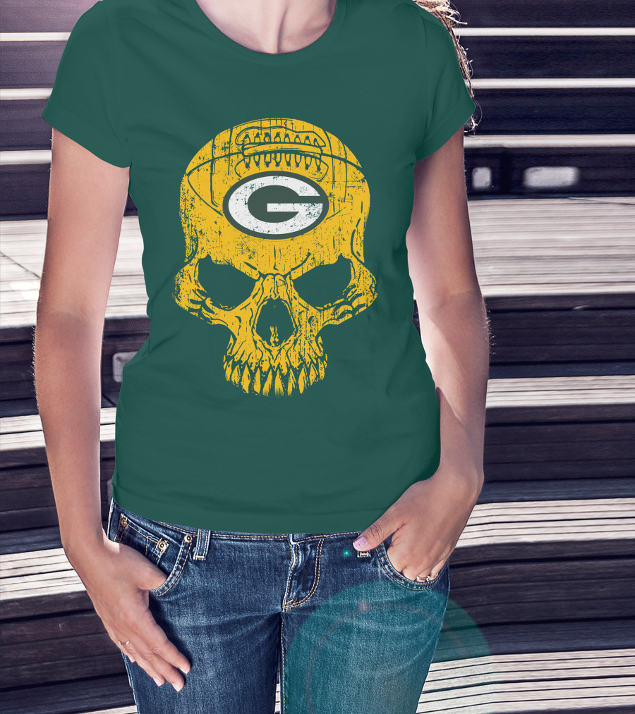 Green Bay Packers Skull Football Logo T-Shirt