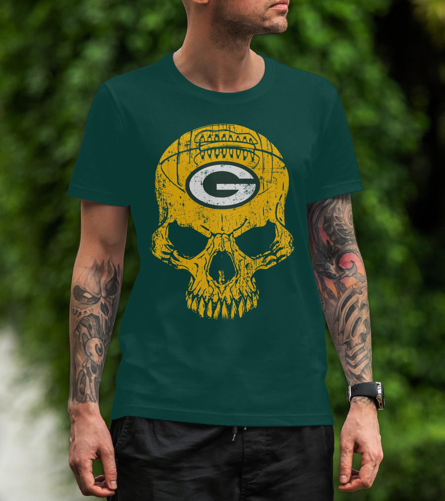 Green Bay Packers Skull Football Logo T-Shirt