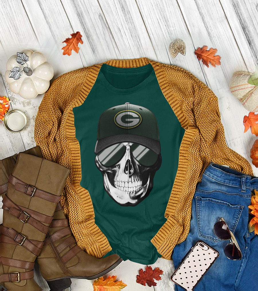 Green Bay Packers Skull Hat T-Shirt