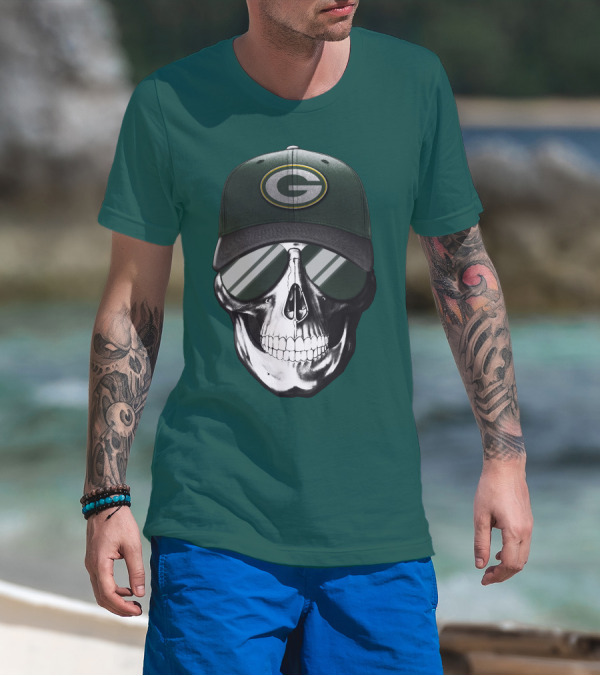 Green Bay Packers Skull Hat T-Shirt