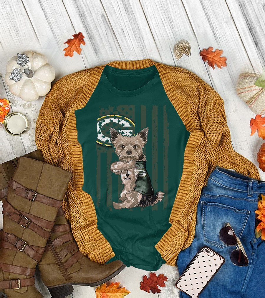Yorkshire Terrier I Love Mom Green Bay Packers Fan T-Shirt