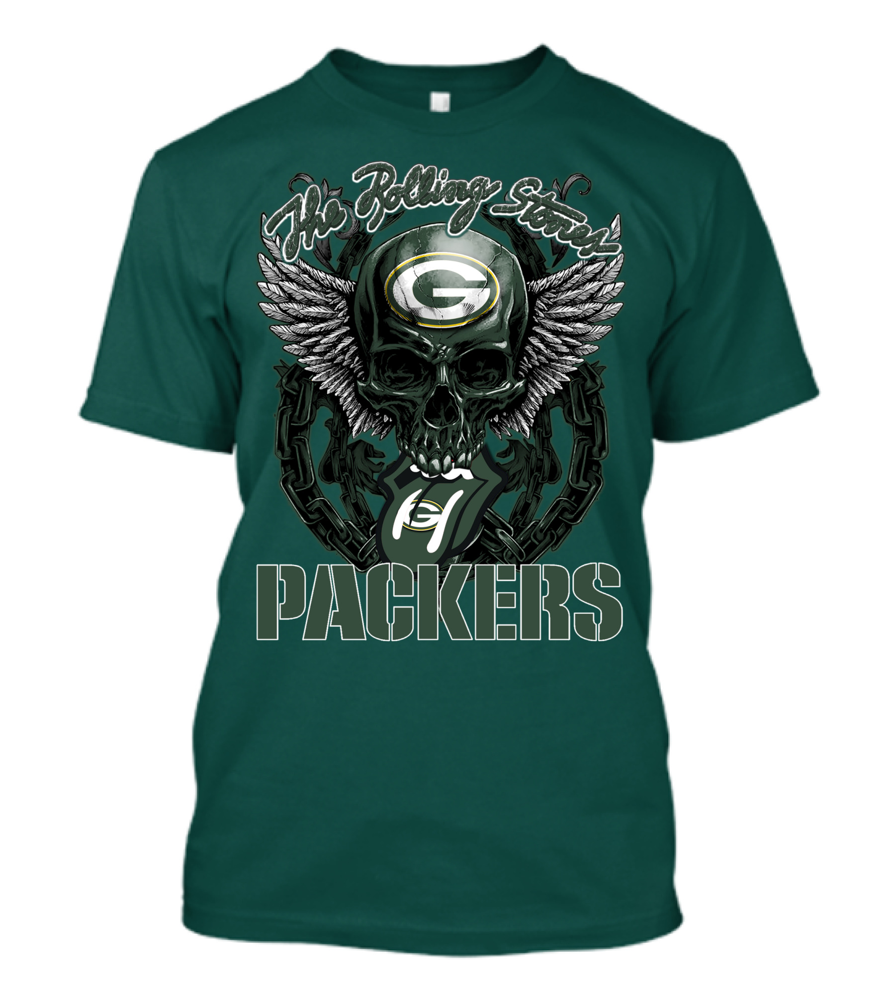 The Rolling Stones Green Bay Packers Skull Logo Wings T-Shirt