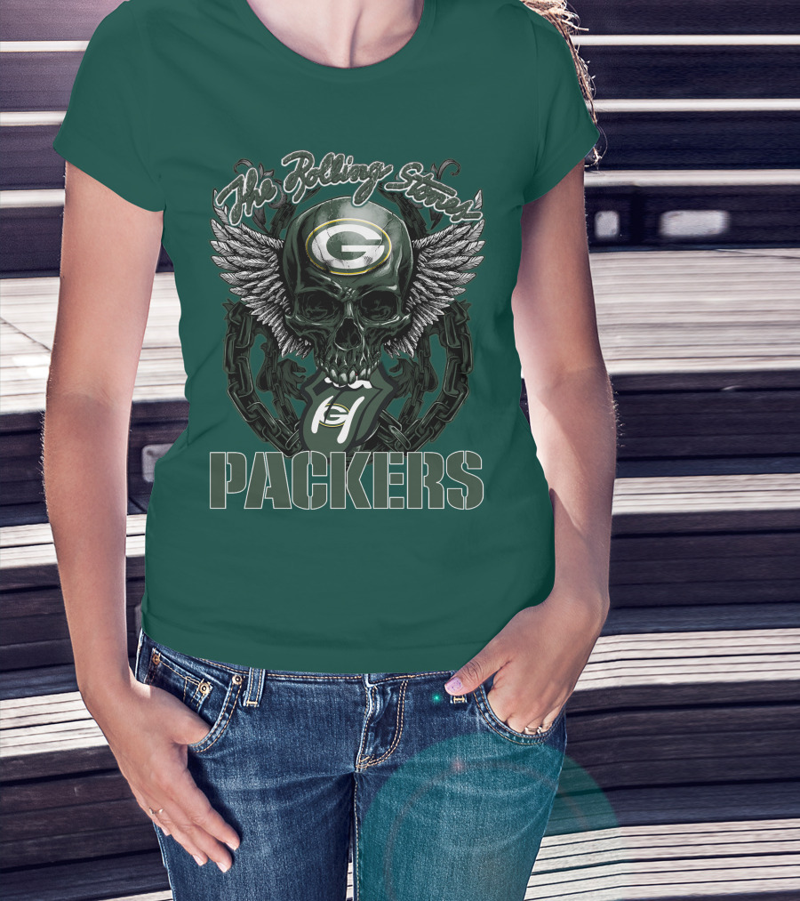 The Rolling Stones Green Bay Packers Skull Logo Wings T-Shirt