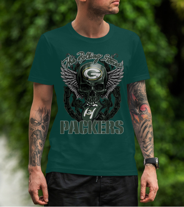 The Rolling Stones Green Bay Packers Skull Logo Wings T-Shirt