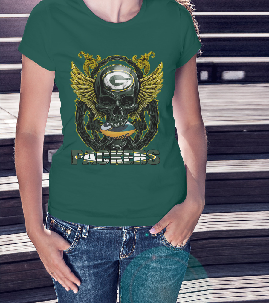 Packers Skull Green Bay Football Wings T-Shirt