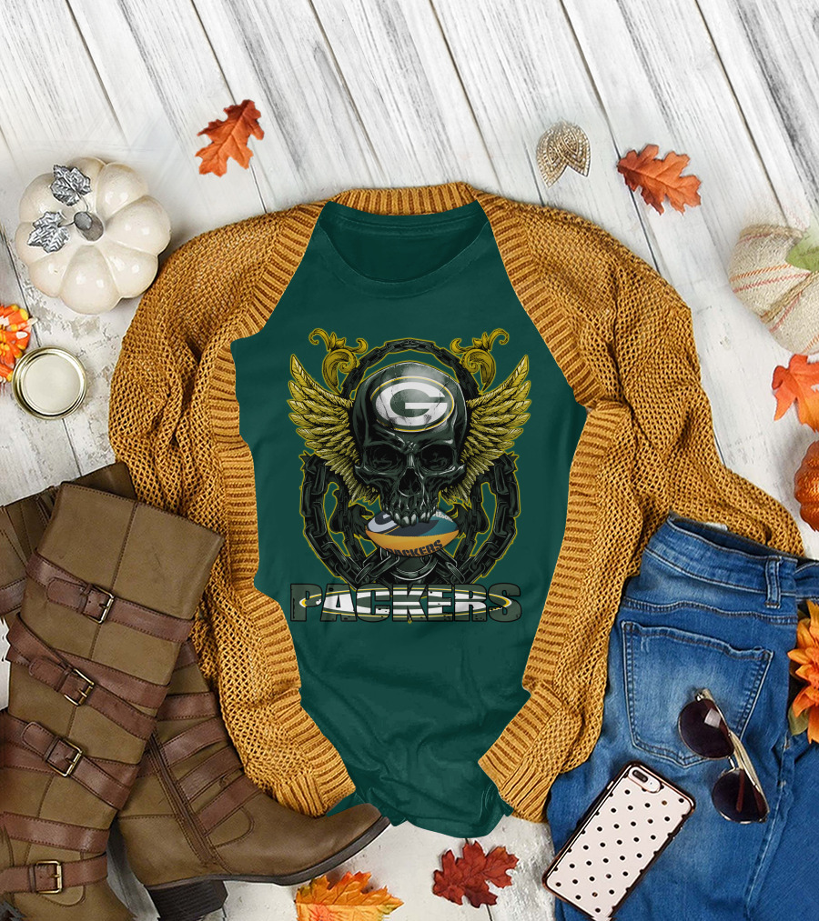 Packers Skull Green Bay Football Wings T-Shirt