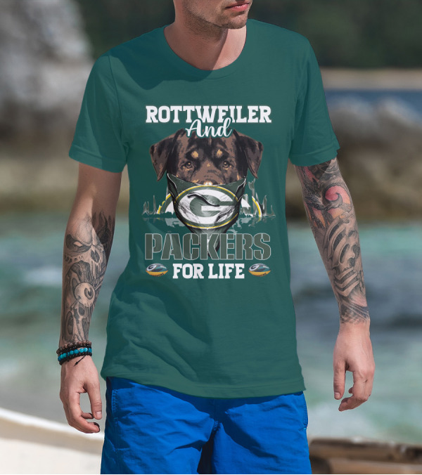 Rottweiler And Packers For Life Green Bay Packers T-Shirt