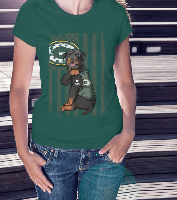 Green Bay Packers Rottweiler I Love Mom T-Shirt