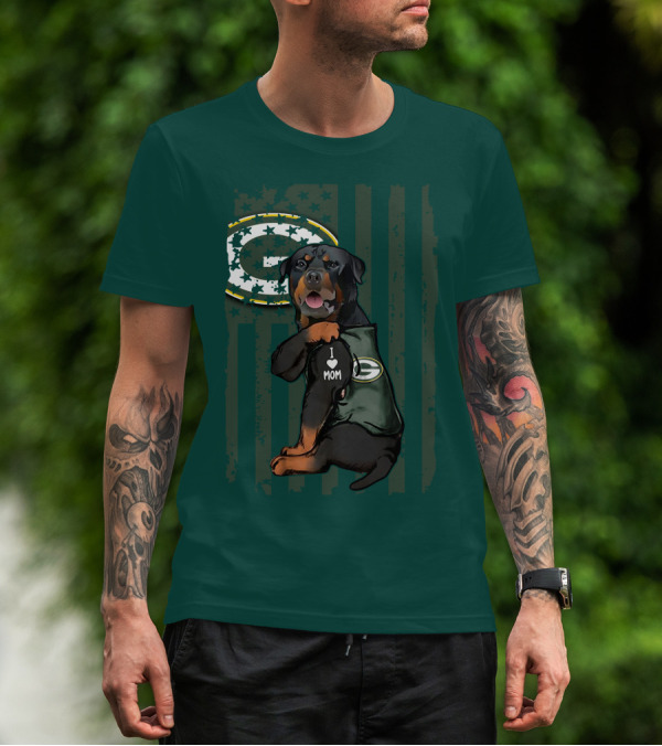 Green Bay Packers Rottweiler I Love Mom T-Shirt