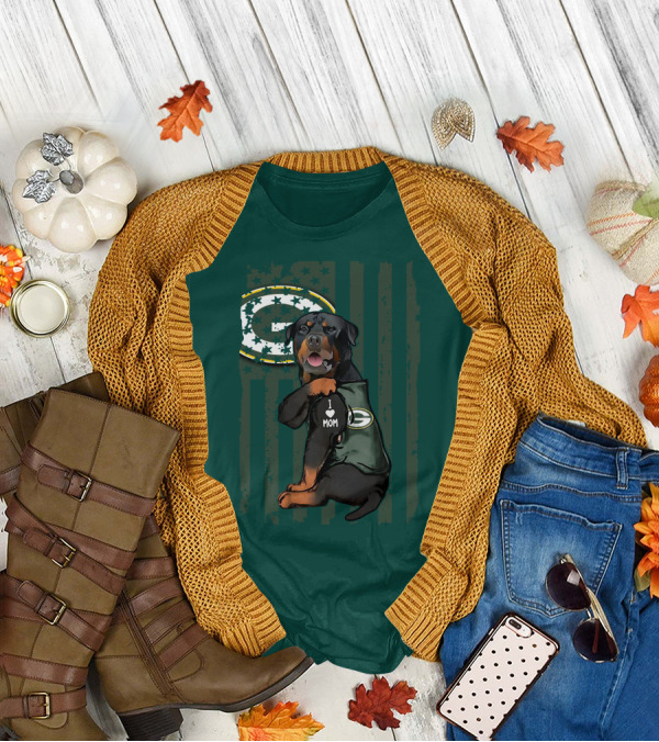 Green Bay Packers Rottweiler I Love Mom T-Shirt