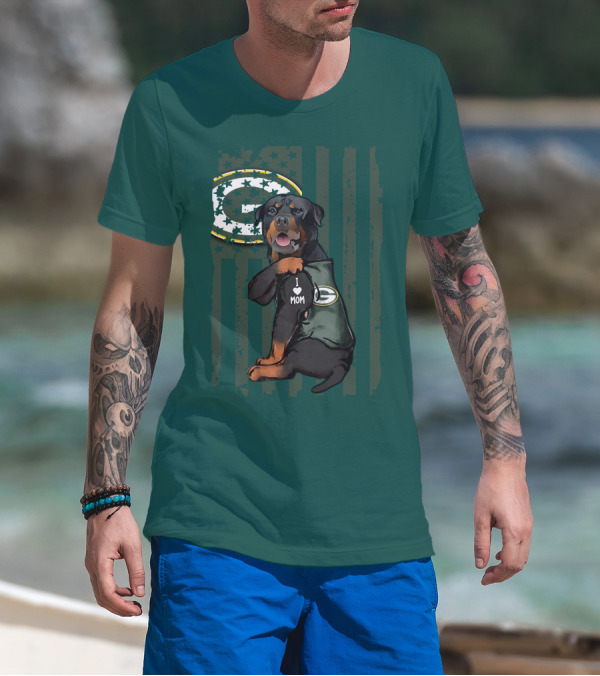 Green Bay Packers Rottweiler I Love Mom T-Shirt