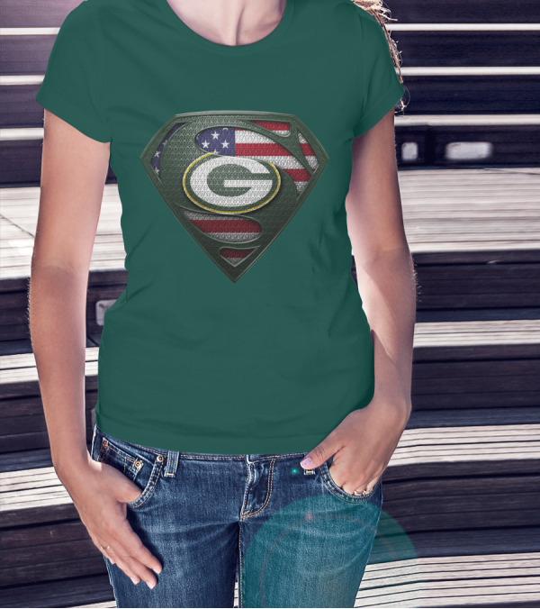 Spm Green Bay Packers American Flag Superman T-Shirt