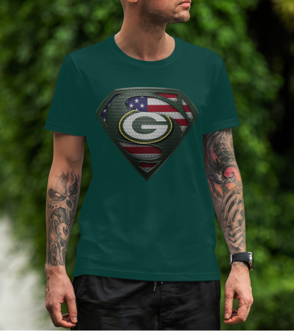 Spm Green Bay Packers American Flag Superman T-Shirt