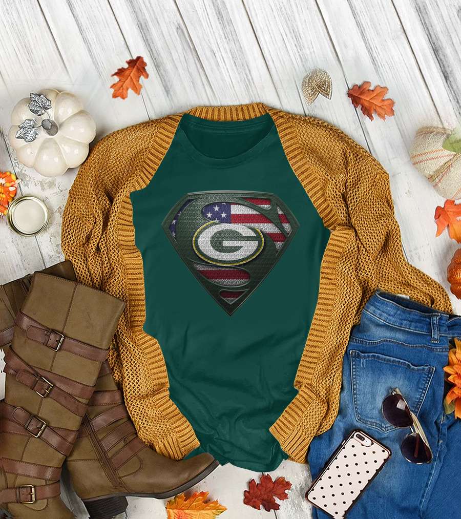 Spm Green Bay Packers American Flag Superman T-Shirt