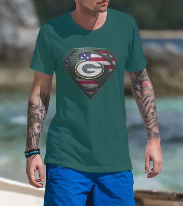 Spm Green Bay Packers American Flag Superman T-Shirt