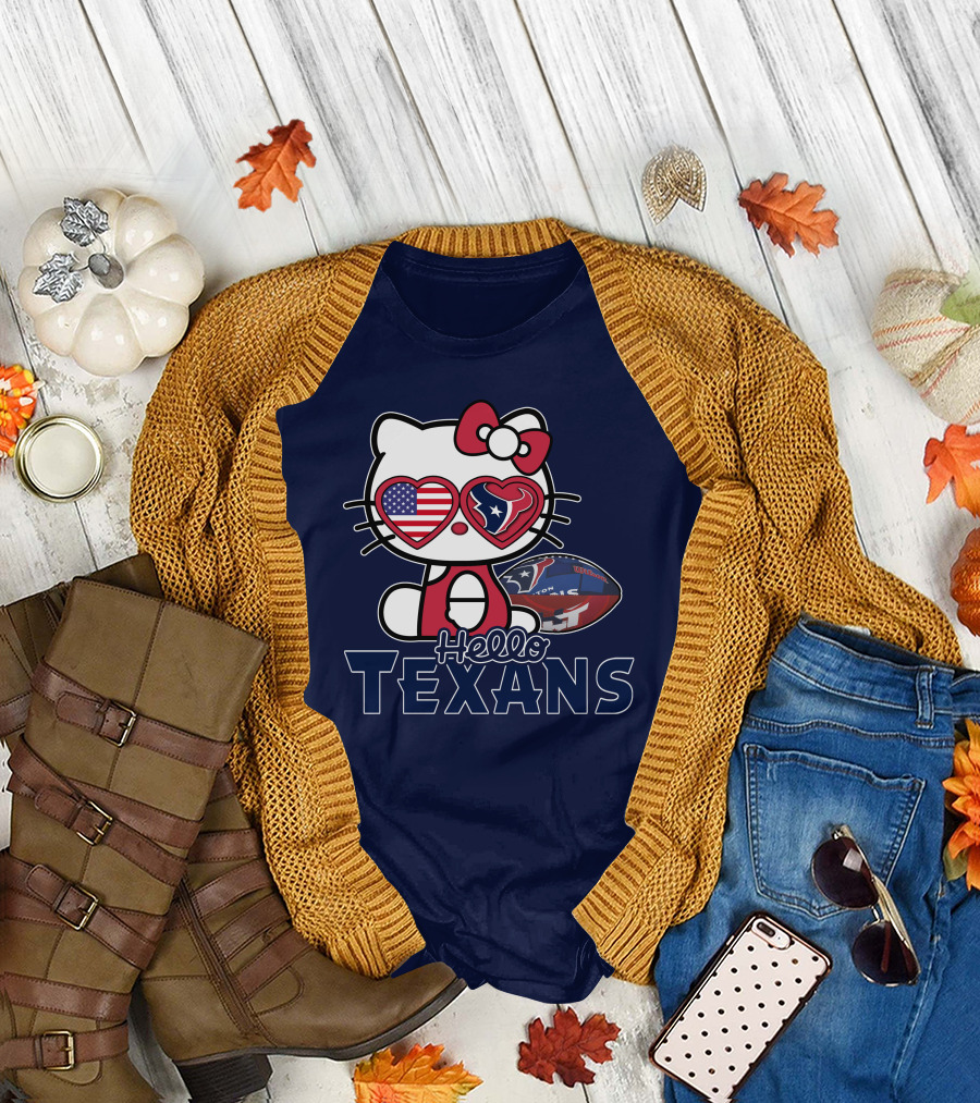 Hello Kitty Texans Football Heart USA Fan Love T-Shirt