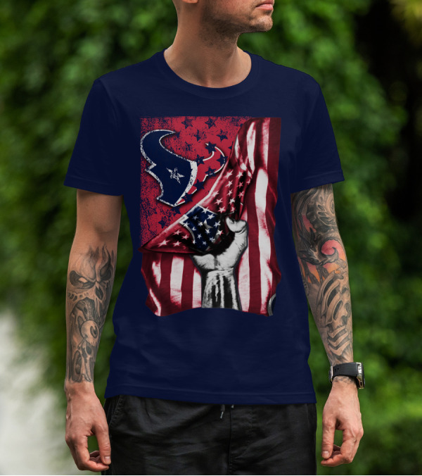 Houston Texans Stars And Stripes American Flag Fist T-Shirt